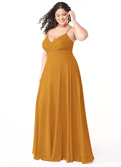 Azazie Avelina Bridesmaid Dresses Butterscotch A-Line V-Neck Pleated Chiffon Dress image8