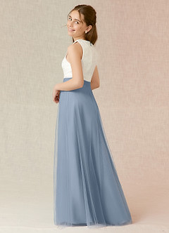Azazie Albertine Junior Dusty Blue A-Line Lace Chiffon Dress image2