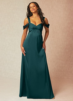 Azazie Rhea Maternity Bridesmaid Dresses A-Line Off-The-Shouler Pleated Stretch Satin Floor-Length Dress image4