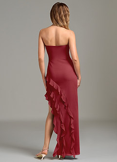 Azazie Lanette Bridesmaid Dresses Pomegranate Sheath Ruched Chiffon Dress image7