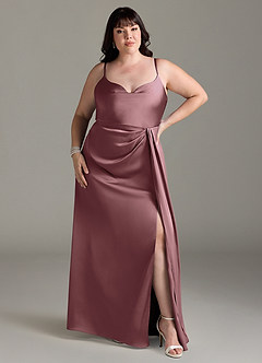 Azazie Brielle Bridesmaid Dresses Vintage Mauve A-Line Cowl Spaghetti Straps Stretch Satin Dress image6