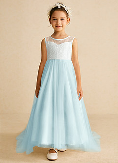 Azazie Tay Flower Girl Dresses Sea Glass A-Line Sequins Tulle Dress image1