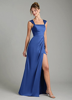 Azazie Filippa Bridesmaid Dresses Royal Blue A-Line Pleated Stretch Satin Dress image5