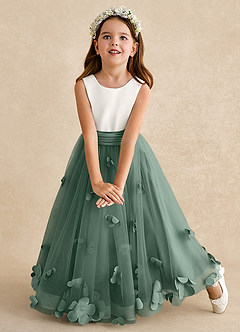 Azazie Vi Flower Girl Dresses Eucalyptus A-Line Sleeveless Tulle Dress image6