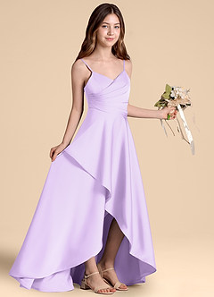 Azazie Prisha Junior Lilac A-Line Pleated Stretch Satin Dress image8