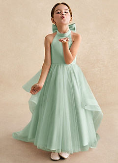 Azazie Bev Flower Girl Dresses Agave A-Line Convertible Tulle Dress image4