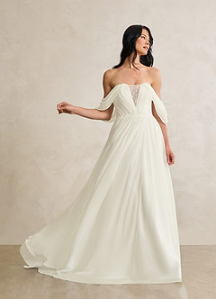 Azazie Fawn Wedding Dresses Cream A-Line Sweetheart Sequins Chiffon Dress image4