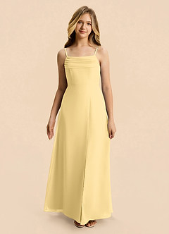 Azazie Lilly Junior A-Linie Plissee Chiffon Kleid Butter image4
