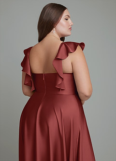 Azazie Leilani Robes de demoiselle d'honneur Robe Trapèze en Satin extensible Drapé Terracotta image7