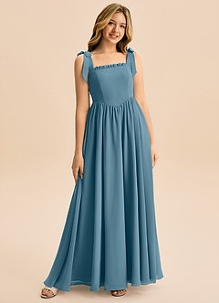 Azazie Delia Junior Abito A-Line in Chiffon Fiocco Bermuda image1