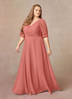 Azazie Bronwyn Abiti per la Madre della Sposa Abito A-Line in Chiffon Increspato con Scollo a V Salmone Rosa image3