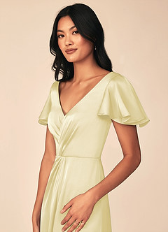 Azazie Soren 신부 들러리 드레스 A라인 주름진 스트레치 새틴 바닥 길이 드레스 image7