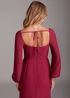 Azazie Charissa Brautjungfernkleider Etui Langarm Chiffon Kleid Burgunderrot image2
