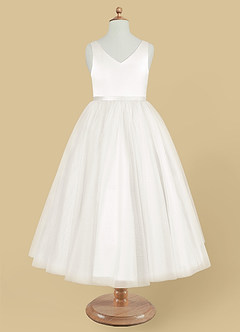 Azazie Marybell Flower Girl Dresses Ivory A-Line Bow Tulle Dress image5