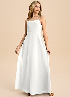 Azazie Shale Junior White A-Line Bow Chiffon Dress image6