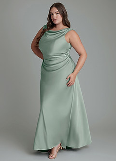 Azazie Kieryn Vestidos de damas de honor Vestido Agave de Satén Elástico de Corte Sirena con Plisado image11
