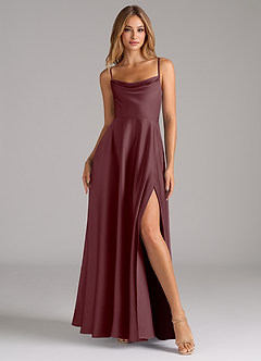 Azazie Elle Bridesmaid Dresses Sangria A-Line Pleated Stretch Satin Dress image4