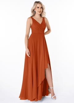 Azazie Calvi Kleider zum Anprobieren zu Hause A-Linie Gestreift Chiffon Kleid Champagner Rosa image3
