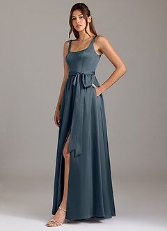 Azazie Elliott Bridesmaid Dresses Twilight A-Line with Pockets Stretch Satin Dress image4