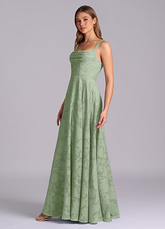 Azazie Shaude 신부 들러리 드레스 A라인 주름진 플로럴 번아웃 바닥 길이 드레스 image4