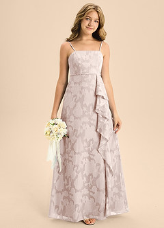 Azazie Kaylee Junior Blushing Pink A-Line with Belt Floral Burnout Dress image3