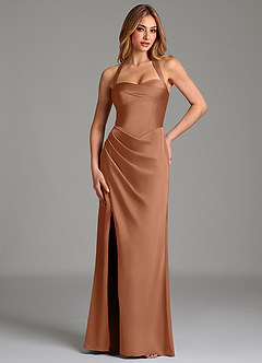 Azazie Serenity Robes de demoiselle d'honneur Robe Sirène en Satin extensible Décolleté en cœur Bronze image1