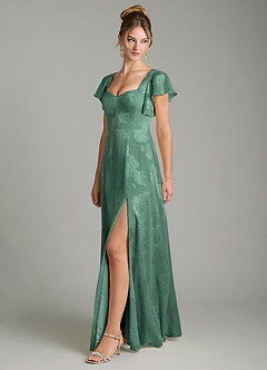 Azazie Bondi Bridesmaid Dresses Eucalyptus A-Line Ruched Floral Jacquard Burnout Dress image4