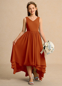 Azazie Kitten Junior Formal Jurken voor bloemenmeisjes A-Lijn Jurk van Chiffon Paprika image4