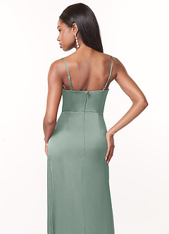 Azazie Maci Bridesmaid Dresses Silver Sage A-Line V-Neck Pleated Stretch Satin Dress image4