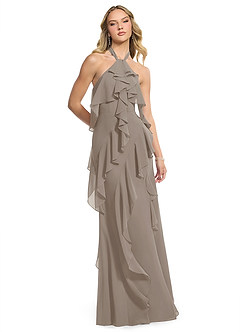 Azazie Velma Vestidos de damas de honor Vestido de Gris Pardo de Gasa de Corte en A con Corte Lateral image3