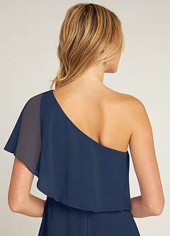 Azazie Lizzy Bridesmaid Dresses Dark Navy A-Line One Shoulder Chiffon Dress image3