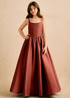 Azazie Enid Girls Formal Sukienki dla dziewczynek sypiących kwiaty Linia A Zroszony Satyna elastyczna Długość podłogi Sukienka image4