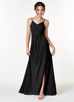 Azazie Luxy Junior Black Pleated Mesh Dress image1
