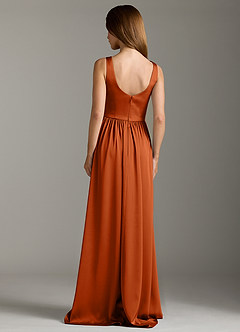 Azazie Keyla Bridesmaid Dresses Burnt Orange A-Line Pleated Stretch Satin Dress image2