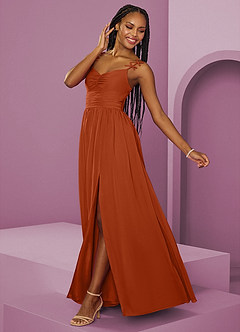Barbie ♥ Azazie Bridesmaid Dresses Burnt Orange A-Line Pleated Chiffon Dress image13