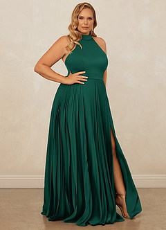 Christian Siriano Bridal for Azazie 1007 Bridesmaid Dresses Emerald A-Line Pleated Stretch Satin Dress image3