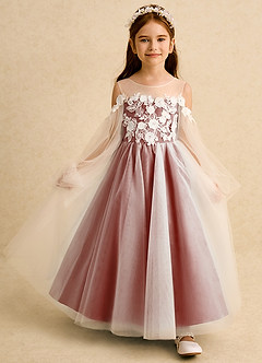 Azazie Zimi Flower Girl Dresses Terracotta Ball-Gown Sweetheart Neckline Tulle Dress image7
