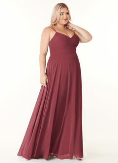 Azazie Janine Brautjungfernkleider A-Linie V-Hals Chiffon Kleid Merlot image8