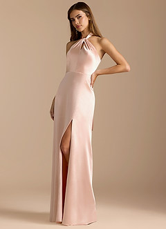 Azazie Tracie Bridesmaid Dresses Rose Gold A-Line Pleated Metallic Satin Dress image4