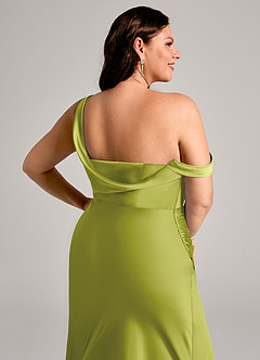 Azazie Madelyn Bridesmaid Dresses Lemongrass Mermaid One Shoulder Stretch Satin Convertible Dress image14