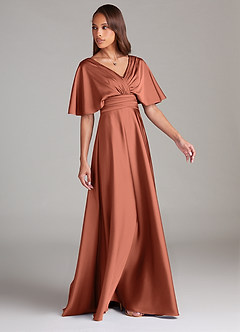 Azazie Pamela Robes de demoiselle d'honneur Robe Trapèze en Satin extensible Plissée Argile image3