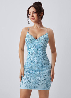 Liliane Sky Blue Spaghetti Strap Sequin Leaf Lace-Up Mini Dress image6
