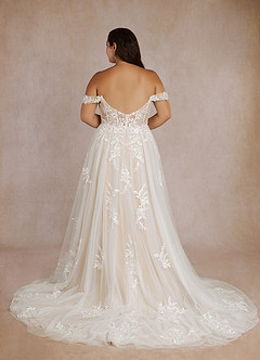 Azazie Wendie Wedding Dresses Diamond White Champagne A-Line Sequins Tulle Dress image11