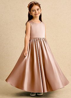 Azazie Nellia vestidos de niña de las flores Vestido de Champán Rosado de Satin Mate de Corte En A con Lazo image4