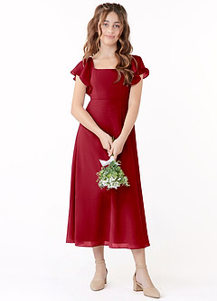 Azazie Bondi Junior Linia A Marszczony Szyfon Długość herbaty Młodsza druhna Sukienka image1