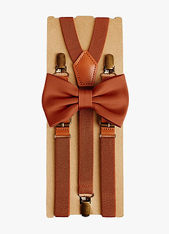 front Matching Matte Satin Pre-Tied Bow Tie & Suspenders Set