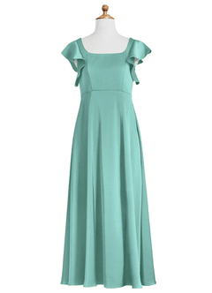 Azazie Bondi Junior Vestido de Aqua de Satén Elástico de Corte en A con Corte Lateral image6