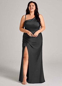 Azazie Madelyn Bridesmaid Dresses Black Mermaid One Shoulder Stretch Satin Convertible Dress image15