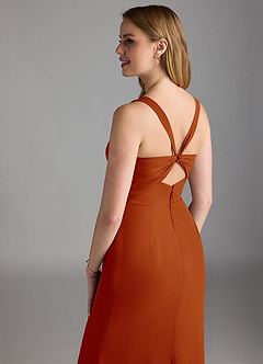 Azazie Mero Brautjungfernkleider Etui Plissee Chiffon Kleid Paprika image4