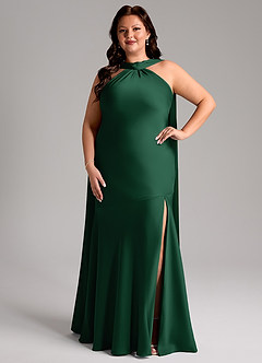 Azazie Kinsley Vestidos de madrinha de casamento Vestido Verde Escuro de Cetim elástico de sereia com Fenda Lateral image8